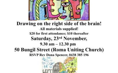 241123: “Fun Faces and Picasso” – Drawing on the Right Side of the Brain – Saturday 23rd November – Roma Uniting Church Hall